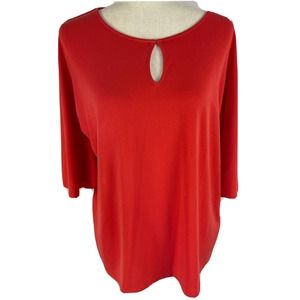 Chicos Pullover Tunic Blouse Womens 1 Small Red Orange High-Low 3/4 Sleeve New